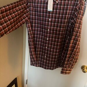 Lands' End Men's Red and Black Plaid Button-Down Shirt